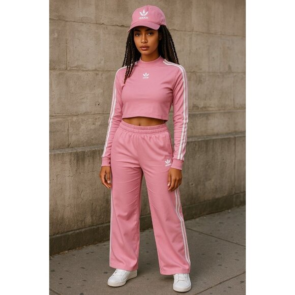 Adidas Women's Belly Track Top/Cargo Pants/Cap Combo True Pink M